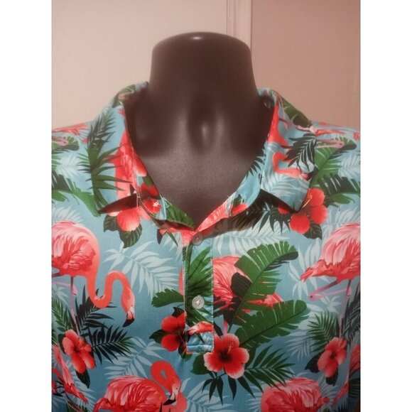YATTA Golf Vibrant Floral Flamingo AOP Performance Golf Polo Mens 2XL Stretch - Picture 2 of 12